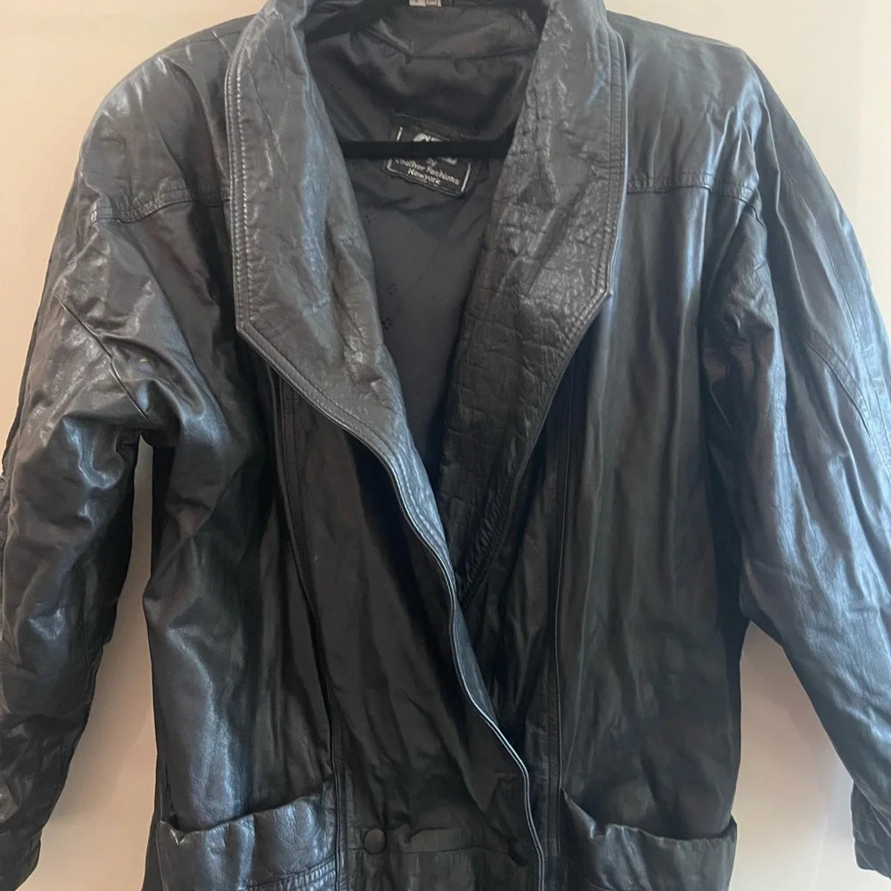 VTG Natural leather long jacket/ coat size M BLACK Turkey - Picture 5 of 11